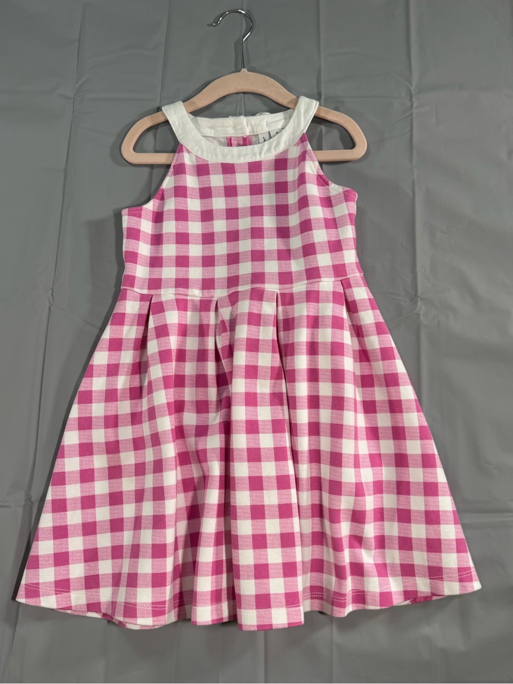 Girl’s Janie and Jack Pink & White Gingham Ponte Sleeveless Dress Size 6